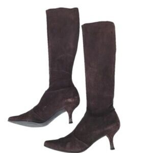 Stuart Weitzman espresso suede knee high pointed toe stretch boot